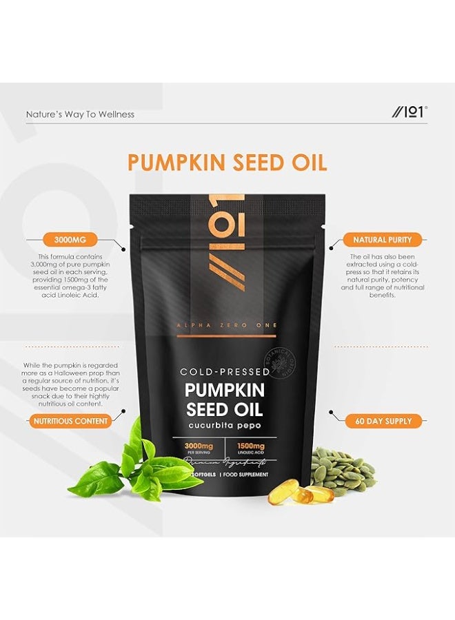ALPHA01 Pumpkin Seed Oil 3000 mg – 50% Linoleic Acid – 180 Softgels – Made in UK – Supports Prostate & Hormone Health - Image 2